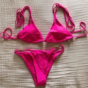 Small Hot Pink Halter Tie Bikini Set